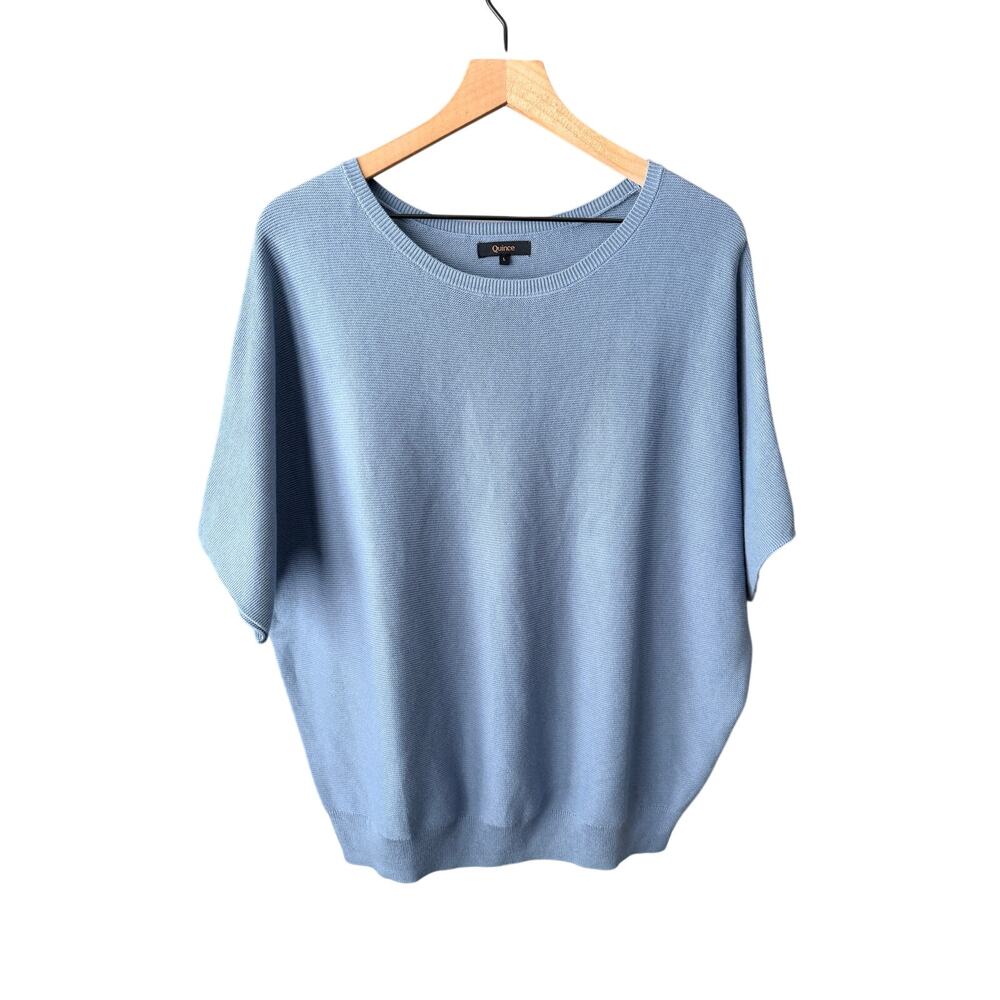 Quince Lightweight Cotton Cashmere Dolman Sweater Large Mountain Spring Blue
